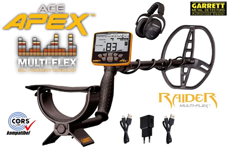 Garrett ACE APEX Metalldetektor mit Raider Spule und Funkkopfhörer